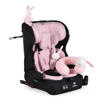   SECURITY autós ülés belső övvel, isofix, ajándék 2plüss+párna 76-150cm PINK