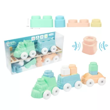   MOCHTOYS Play&Squish puha vonat és kocka szett 12db  PASZTELL