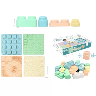   MOCHTOYS Play&Squish szenzorikus szőnyeg - tapilap+ kockák NAGY szett 24+4db PASZTELL