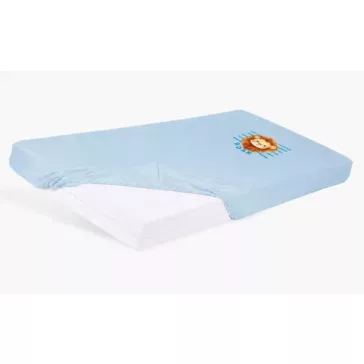   Lepedő babaágyba gumis szegéllyel 60x120 - 70x140cm matracra VKÉK/OROSZLÁN