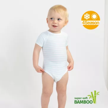   J Bimbi kombidressz 0-36 hó bambusz 4 Seasons csíkos aqua zöld 12044