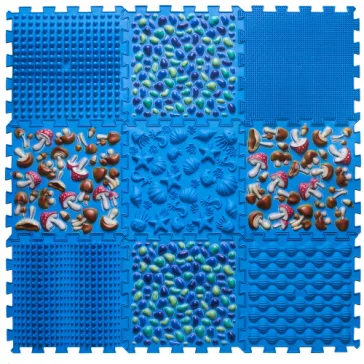   Puzzle Mix 9 elemből álló ortopédiai masszázs szőnyeg Kék