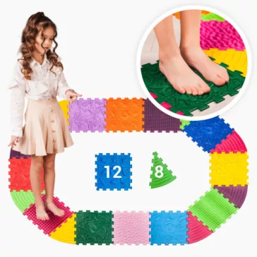   Szenzoros szőnyeg 12 elemből álló Ortek Dinoszauruszok Puzzle + 8 Háromszögű elem