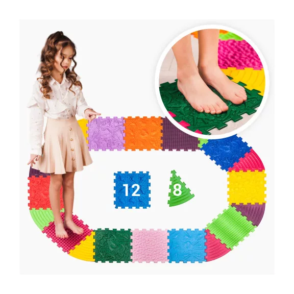 Szenzoros szőnyeg 12 elemből álló Ortek Dinoszauruszok Puzzle + 8 Háromszögű elem