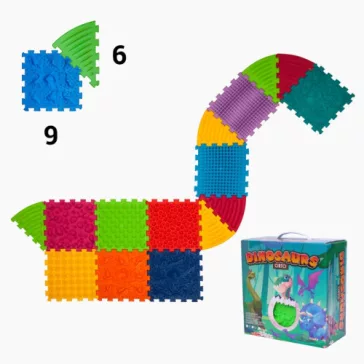   Ortek Dinoszauruszok Puzzle 9 elemből álló masszázs szőnyeg + 6 Háromszögű puzzle elem