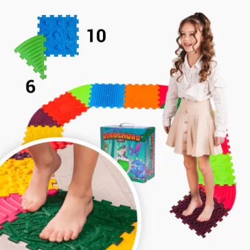   Ortek Dinoszauruszok Puzzle 10 elemből álló masszázs szőnyeg + 6 Háromszögű puzzle elem