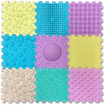 Masszázs szőnyeg Puzzle Mix Pasztell 9 darabos